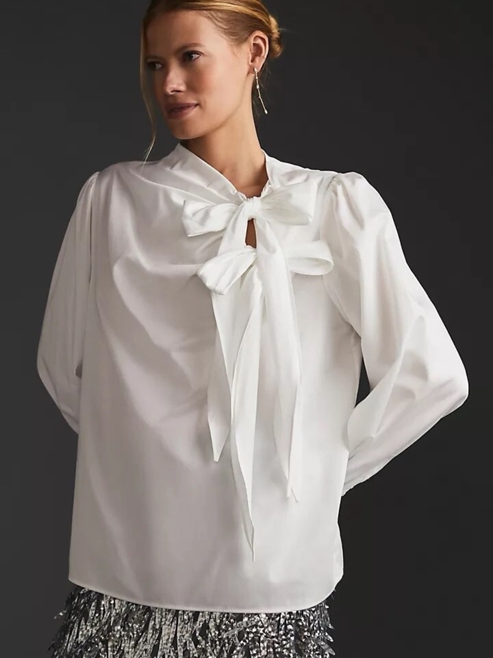 Maeve Anthropologie White Bow-Tie Blouse Large - Picture 2 of 6